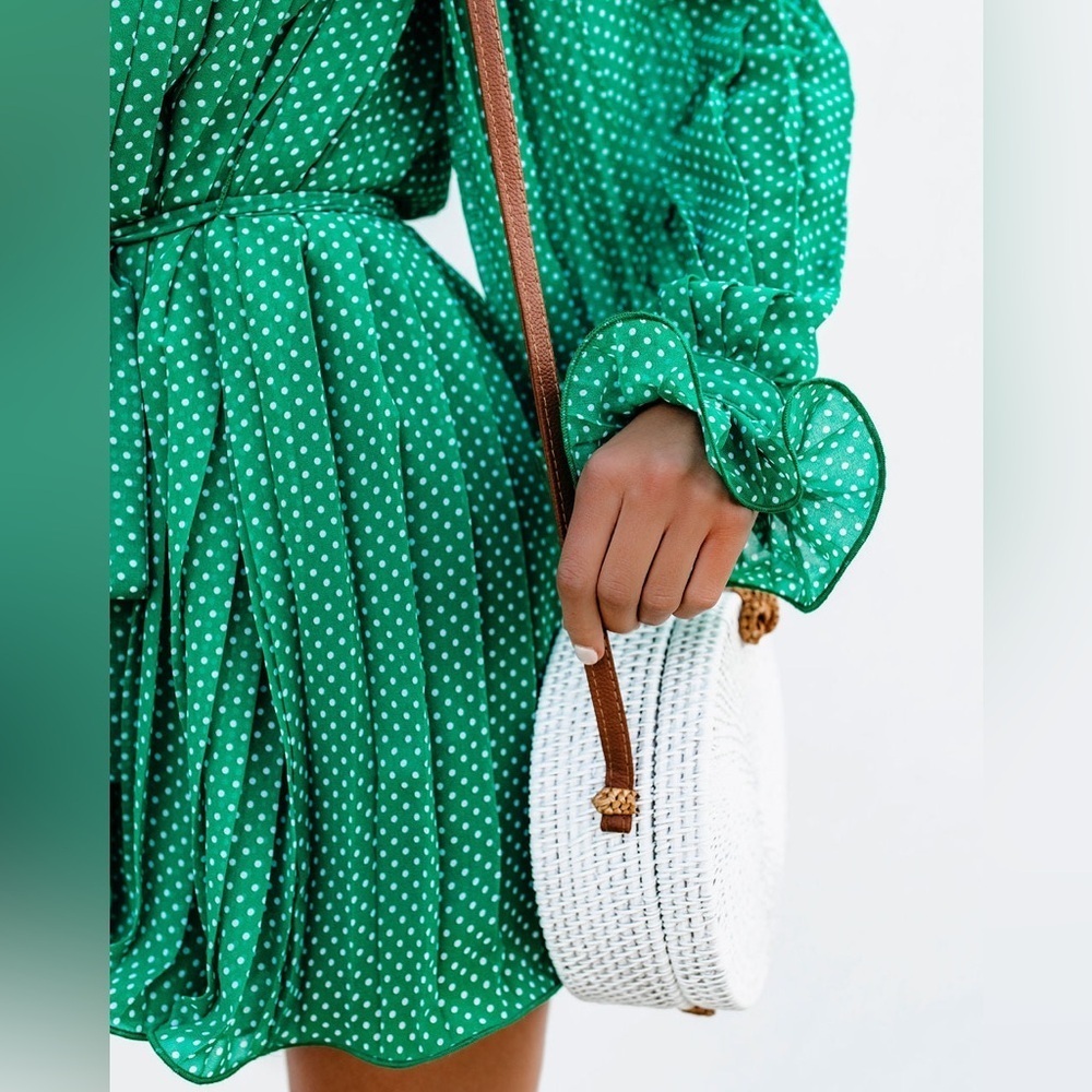 VICI Endless Rose Viera Polka Dot Pleated Romper Long Sleeves Green Size S NWT - Picture 6 of 11